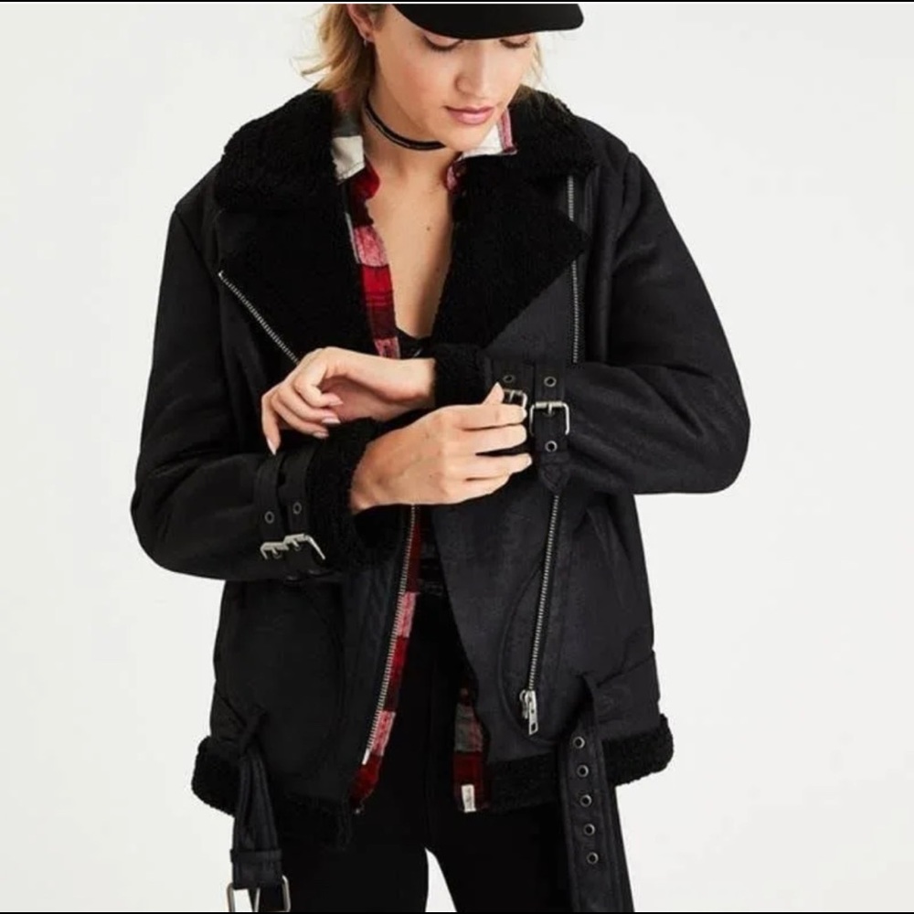 American Eagle Sherpa Moto Jacket 🍂